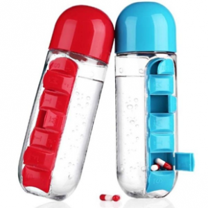 Water bottle with in-built pill box