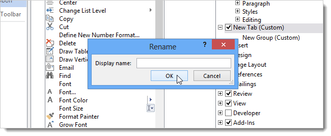 rename the ribbon in word, and other Microsoft office